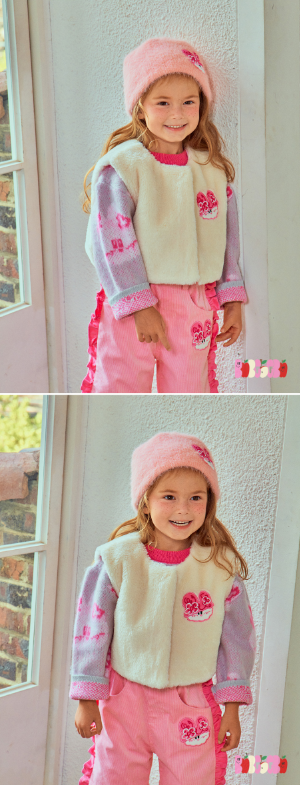 BEBEBEBE WINTER Knitting rabbit reversible crop fur vest