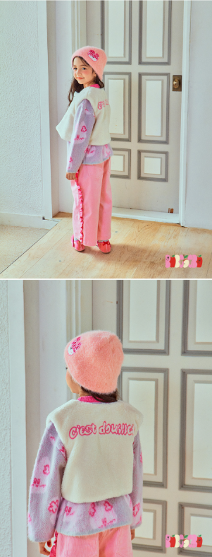 BEBEBEBE WINTER Knitting rabbit reversible crop fur vest