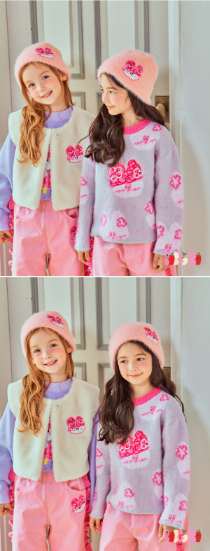 BEBEBEBE WINTER Knitting rabbit reversible crop fur vest