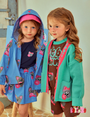 BEBEBEBE 2025 SPRING 2ND PRE ORDER Bubblegum cat hood jacket SET (BLUE)