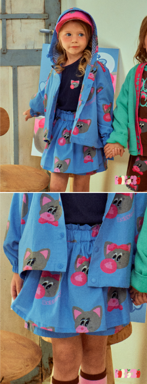 BEBEBEBE 2025 SPRING 2ND PRE ORDER Bubblegum cat hood jacket SET (BLUE)