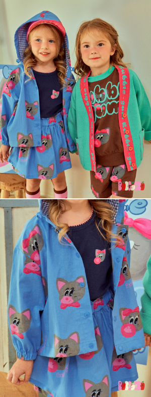 BEBEBEBE 2025 SPRING 2ND PRE ORDER Bubblegum cat hood jacket SET (BLUE)