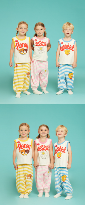 BEBE DE PINO Honey bear stripe loungewear set