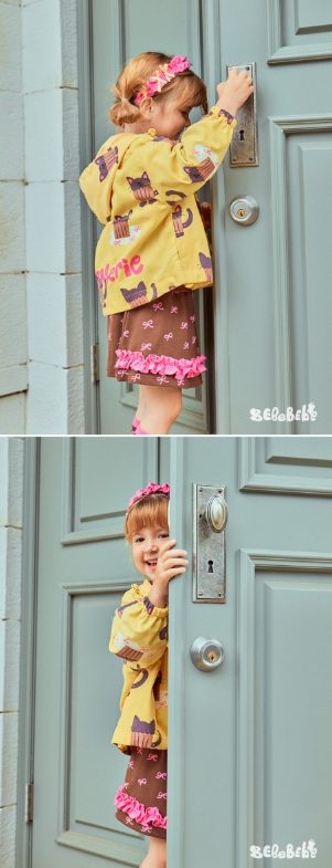 BEBEBEBE FALL Ribbon cat cupcake string hoodie jacket (YELLOW)