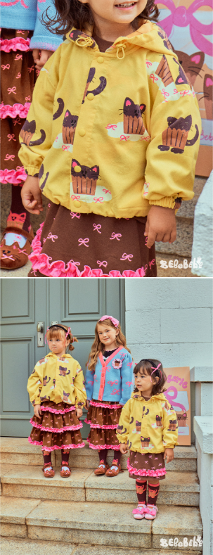 BEBEBEBE FALL Ribbon cat cupcake string hoodie jacket (YELLOW)
