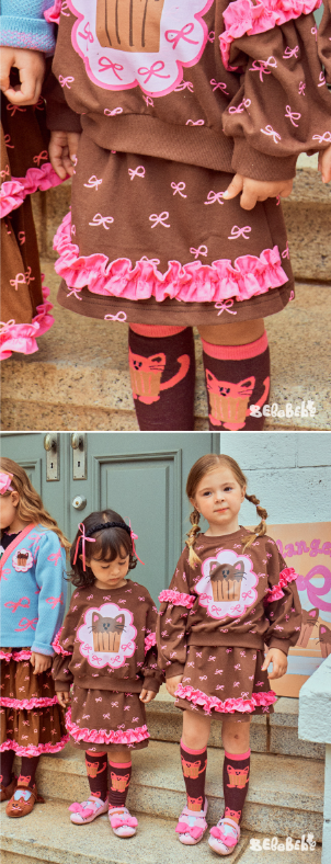 BEBEBEBE FALL Ribbon cat cupcake frill training SET (BROWN)
