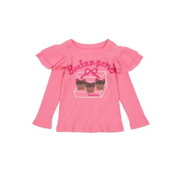 BEBEBEBE FALL Ribbon cat cupcake frill ribbed t-shirt (PINK)