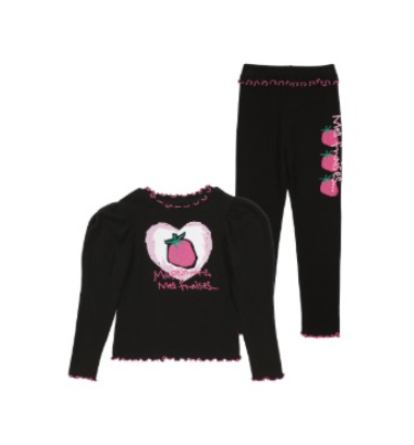 BEBEBEBE FALL Doodle heart strawberry frill leggings SET (BLACK)