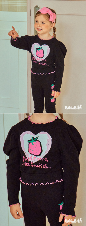 BEBEBEBE FALL Doodle heart strawberry frill leggings SET (BLACK)