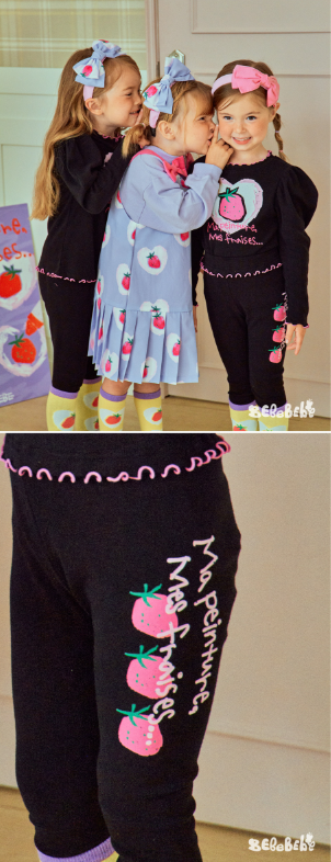 BEBEBEBE FALL Doodle heart strawberry frill leggings SET (BLACK)