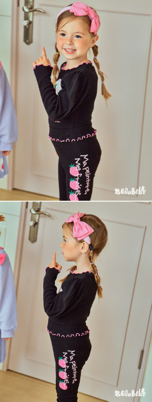 BEBEBEBE FALL Doodle heart strawberry frill leggings SET (BLACK)
