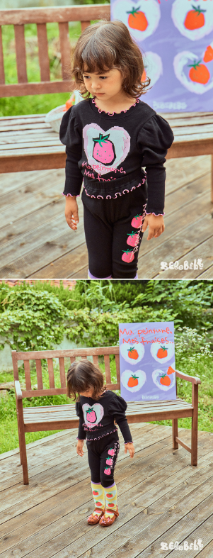 BEBEBEBE FALL Doodle heart strawberry frill leggings SET (BLACK)