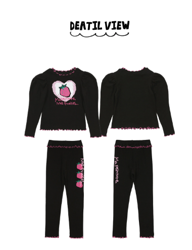 BEBEBEBE FALL Doodle heart strawberry frill leggings SET (BLACK)