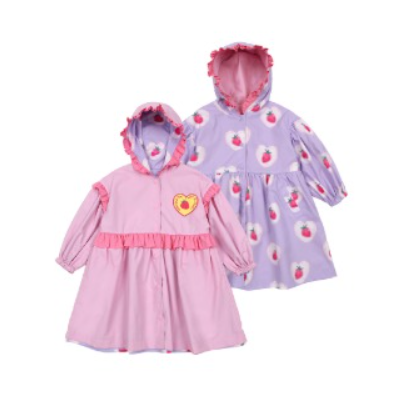 BEBEBEBE FALL Doodle heart strawberry reversible frill hood coat