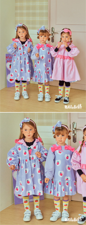 BEBEBEBE FALL Doodle heart strawberry reversible frill hood coat