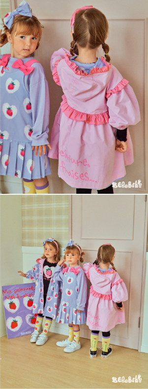 BEBEBEBE FALL Doodle heart strawberry reversible frill hood coat