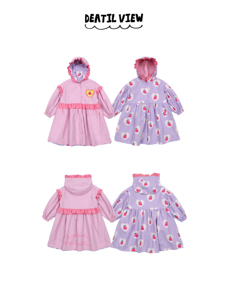 BEBEBEBE FALL Doodle heart strawberry reversible frill hood coat
