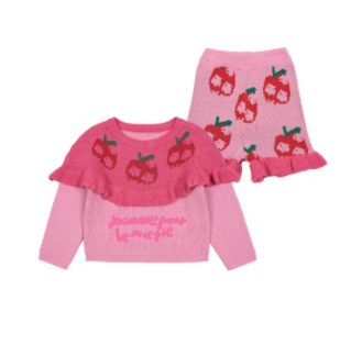 BEBEBEBE FALL Flower apple frill knit SET (PINK)