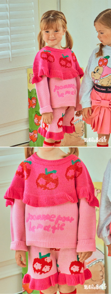 BEBEBEBE FALL Flower apple frill knit SET (PINK)