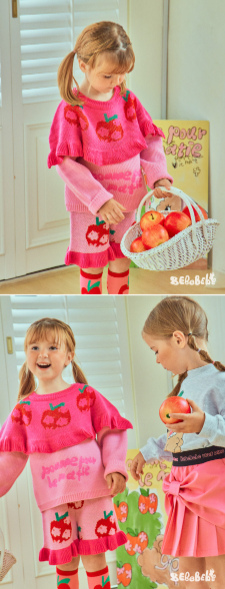 BEBEBEBE FALL Flower apple frill knit SET (PINK)