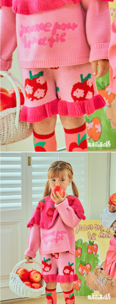 BEBEBEBE FALL Flower apple frill knit SET (PINK)