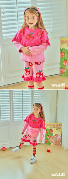 BEBEBEBE FALL Flower apple frill knit SET (PINK)
