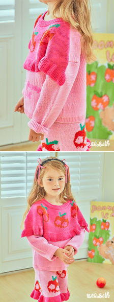 BEBEBEBE FALL Flower apple frill knit SET (PINK)