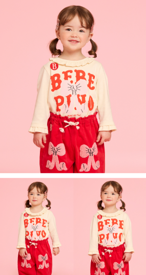 BEBE DE PINO Puff ribbon baby frill long sleeve tee