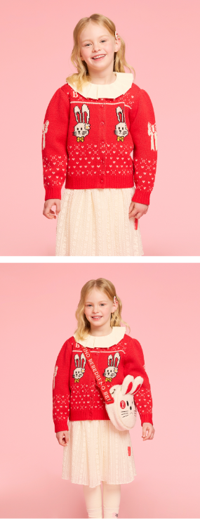 BEBE DE PINO Ribbon bunny scallop sweater cardigan