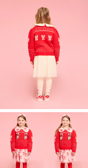 BEBE DE PINO Ribbon bunny scallop sweater cardigan