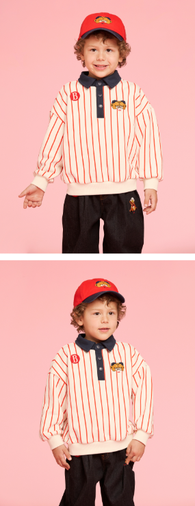 BEBE DE PINO Twin bears stripe collar sweatshirt