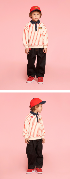 BEBE DE PINO Twin bears stripe collar sweatshirt