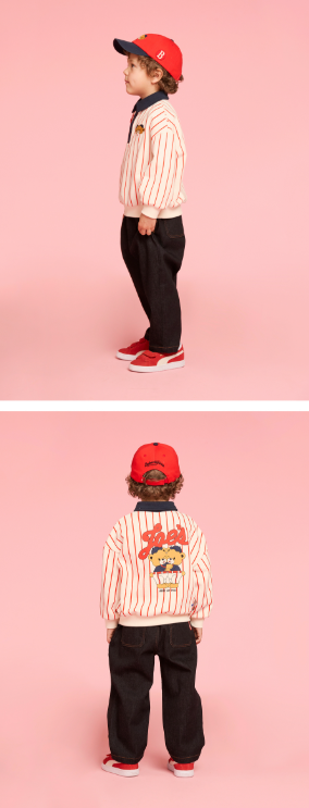 BEBE DE PINO Twin bears stripe collar sweatshirt