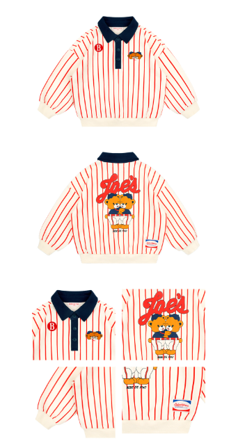 BEBE DE PINO Twin bears stripe collar sweatshirt