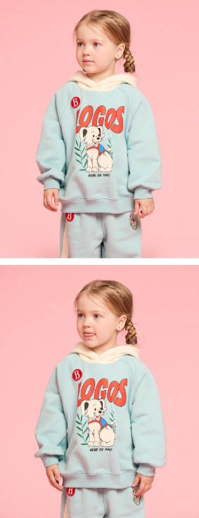 BEBE DE PINO Smiling puppy color block hoodie sweatshirt