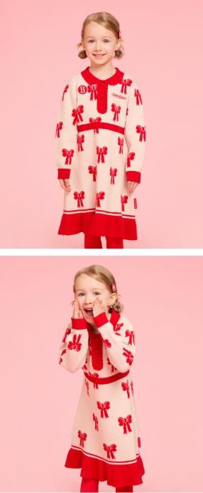 BEBE DE PINO All over ribbon scallop collar sweater dress