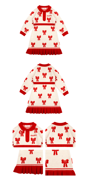 BEBE DE PINO All over ribbon scallop collar sweater dress