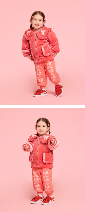 BEBE DE PINO Ribbon baby velvet frill collar jumper