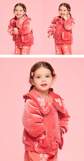 BEBE DE PINO Ribbon baby velvet frill collar jumper