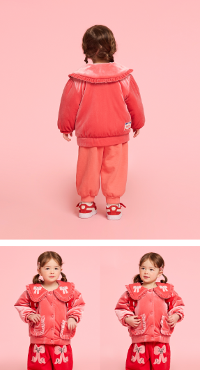 BEBE DE PINO Ribbon baby velvet frill collar jumper