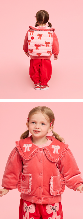 BEBE DE PINO Ribbon baby velvet frill collar jumper