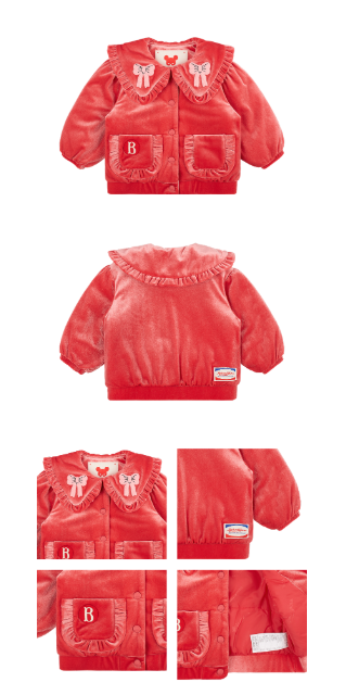 BEBE DE PINO Ribbon baby velvet frill collar jumper