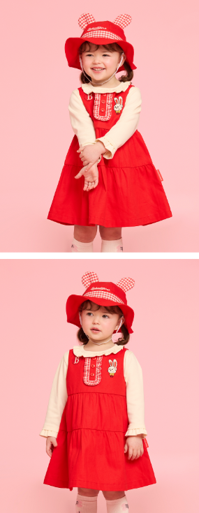 BEBE DE PINO Ribbon bunny baby check frill dress
