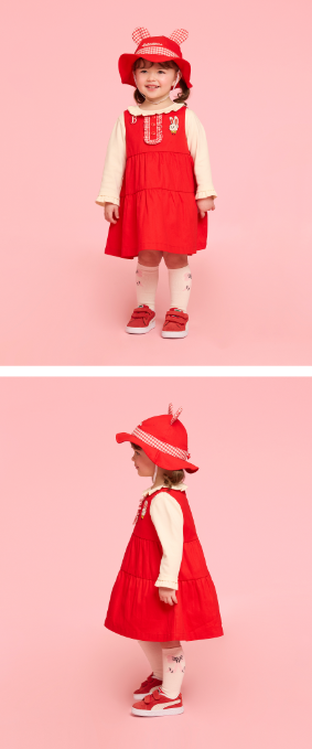 BEBE DE PINO Ribbon bunny baby check frill dress