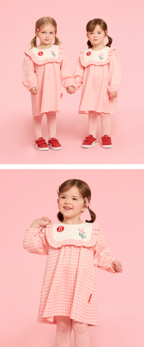 BEBE DE PINO Flower bird baby jacquard check dress