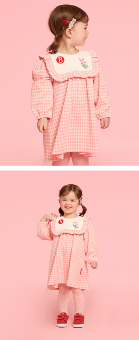 BEBE DE PINO Flower bird baby jacquard check dress