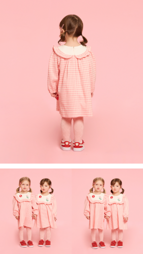 BEBE DE PINO Flower bird baby jacquard check dress