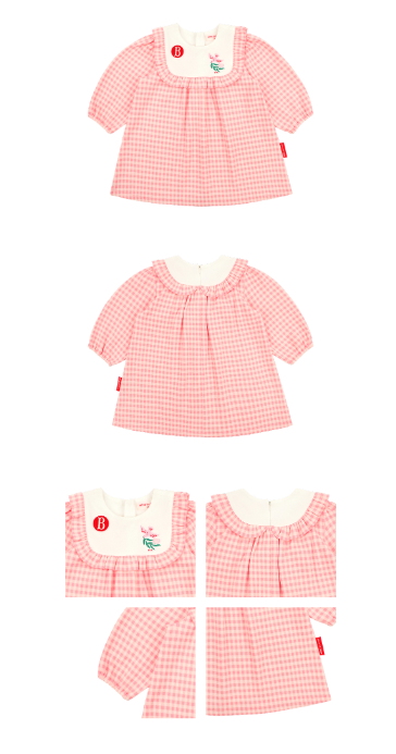 BEBE DE PINO Flower bird baby jacquard check dress