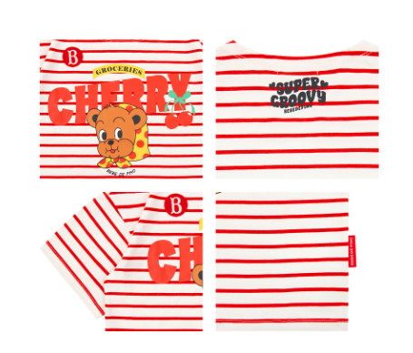 BEBE DE PINO Cherry bear boat neck stripe tee