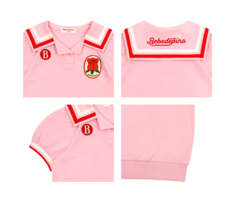 BEBE DE PINO Rose pique sailor collar tee